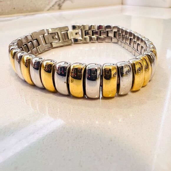 Old Money Aesthetic Gold Silver Link Bracelet Two Tone Timeless Bold Jewelry - Picture 2 of 11